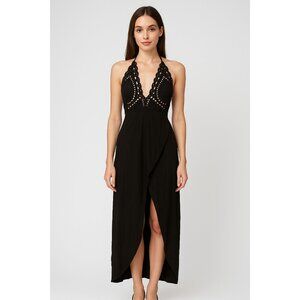 Cleobella Embroidered Lace Halter Midi Maxi Dress Tulip Hem Black - Size XS